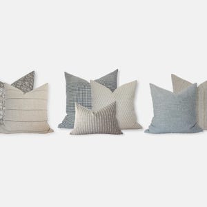 Sectional Pillow Set Blue, Blue and Cream Pillow Covers, Throw Pillows for Couch Sets, Earthy Pillow Combination, Floral Cushions || Hanssen