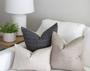 Earthy Throw Pillow Covers, Tan Brown Gray Pillow Covers, Sofa Pillow Set of 3, Bed Textured Throw Pillows, Neutral Couch Pillows || Lora