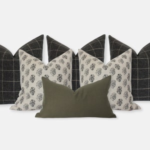 Kissen-Set für Bett, Olivgraue Kissen für Schlafzimmer, King Bed Kissen-Kombinations-Set, Bett-Kissen-Set, Grüne Euro-Kissenbezüge || Terra
