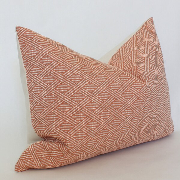 Coral Lumbar Pillow Cover, Peach Pillow Cover, Bohemian Lumbar Pillow Geometric, Light Orange Throw Pillow 12x20, Terracotta Pillow Case