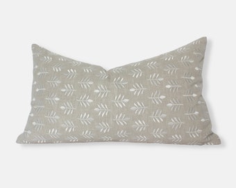 Neutral Floral Lumbar Pillow,  Lumbar Throw Pillow for Bed,  Long Lumbar Pillow Cover,  Cream Floral Pillow Cover || Thaisa