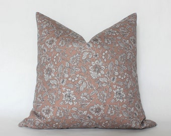 Dusty Rose Pillow Cover, Mauve Throw Pillow, Floral Designer Pillow, Blush Floral Pillow Cover, Rose Pink Throw Pillow || Mauve