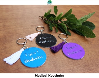 Custom Type 1 Diabetic Keychains, Diabetes Keychain, Juvenile Diabetes, Custom Keychain, Medical Keychain