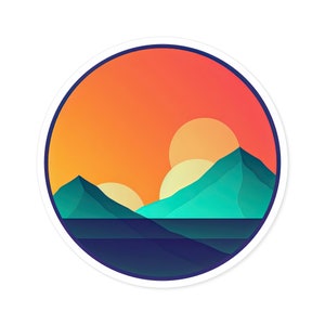 Mountain Sunset Colorful Sticker | Minimal Vinyl Decal | Indoor/Outdoor Use | Laptop, Water Bottle, Car Decal