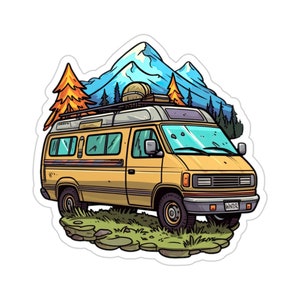 Vanlife Sprinter Van Adventure Sticker | Vintage Camper Van Decal | Waterproof Vinyl Sticker | Laptop, Water Bottle, Car Decal
