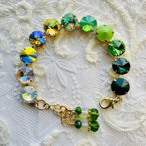 Grün Ombre Rivoli Österreichische Kristall Armband Lt grün Pazifik Opal Brautjungfer Hochzeit Mutter der Braut Quinceamaßa Tennisarmband 12 mm
