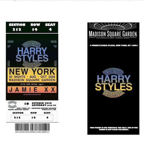 2026 Harry Styles Presents Together Together Tour Commemorative Tickets