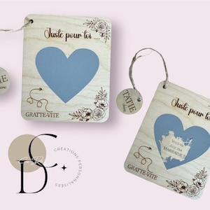 Carte en bois pour demande parrain marraine thème cœur