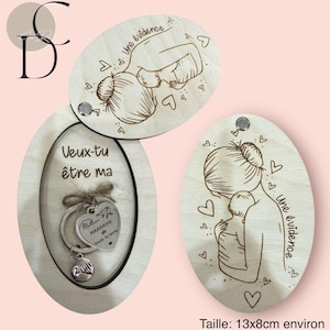 boîte avec porte clé pour marraine thème femme enfant