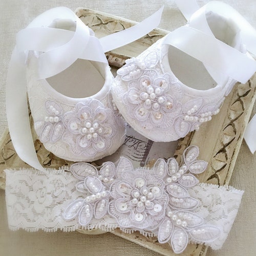 Girl Christening Shoes Baptism Shoes With Pearls in off White Etsy