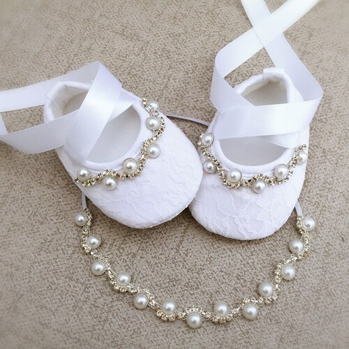 Baby Baptism Shoes in White With Rhinestones White Etsy UK