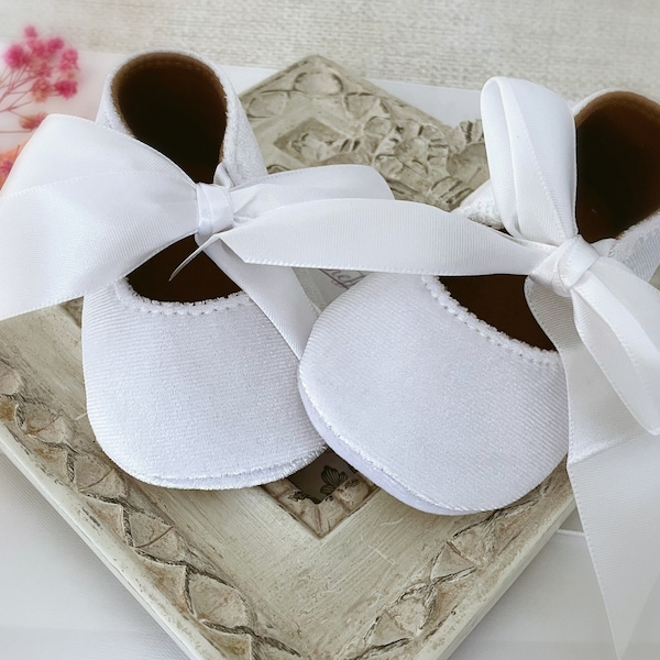 White Velvet Shoes, 1st Birthday Shoes, Velvet Baptism Shoes, Christening Shoes Baby Shower Gift, Newborn Shoes