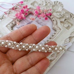 Baby Rhinestone Tiara in Off White, Baby Tiara Headband, Baptism Headband, Christening Headband, Newborn Lace Headband zdjęcie 8