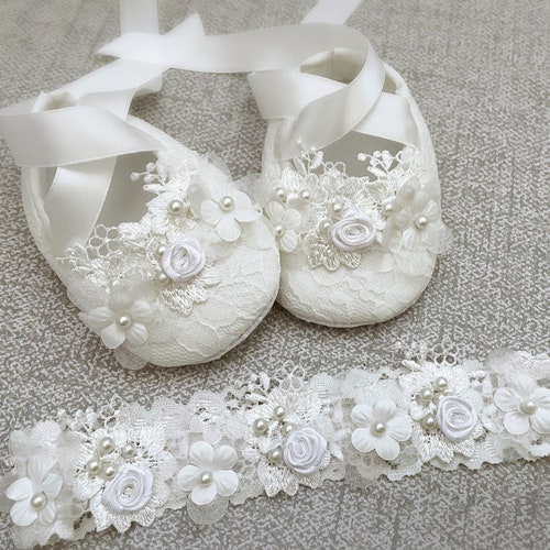 White Lace Baby Christening Shoes Baby Girl Baptism Shoes Etsy