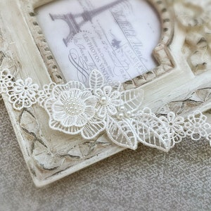 Baby Baptism Lace Headband in Off White, Baby Christening Headband, Lace Daisy Flower, Lace Leaves and Pearls zdjęcie 3