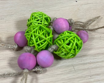 Green and Purple 5" rattan small pet chew toy. Critter Candy Great for rabbit, hamster, hedgehog, gerbil, guinea pig, mice