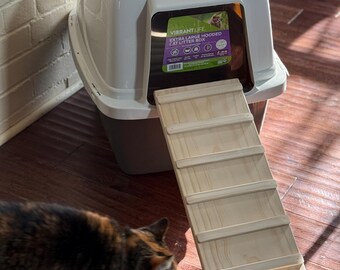 Handcrafted Cat Litter Box Ramp: Kiln Dried Pine, Kitten & Senior Cat Friendly