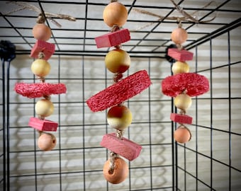 Red and Orange 5" Strand Loofah chew toy for small pets