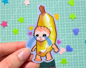 Crying Banana Cat Kawaii TikTok Sticker