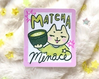 Kawaii Cat “Matcha Menace” Sticker