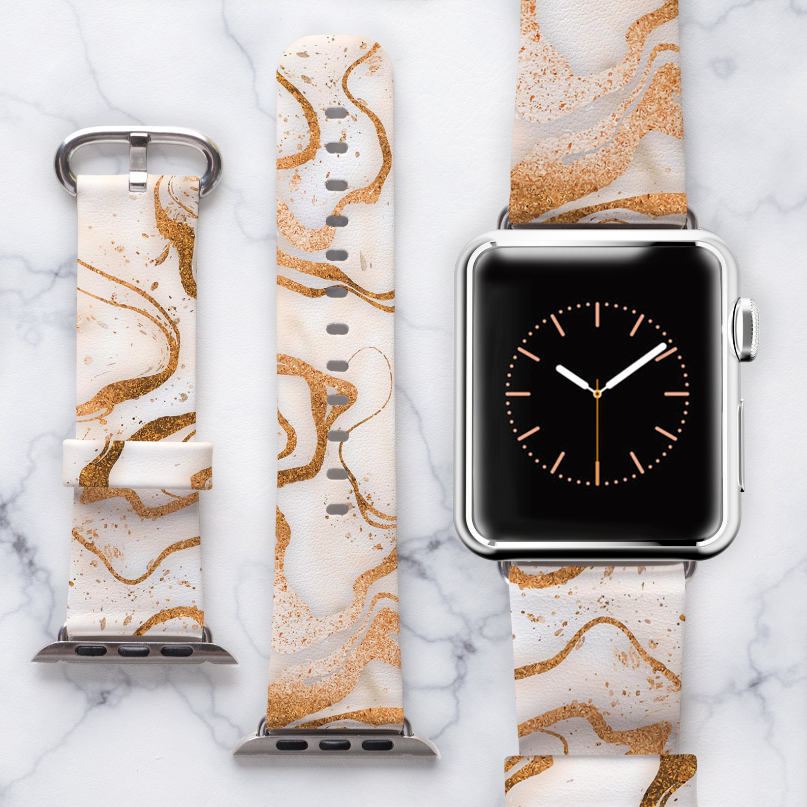 White Golden Marble Watch Bands 38mm 42mm Iwatch Band Eco Etsy