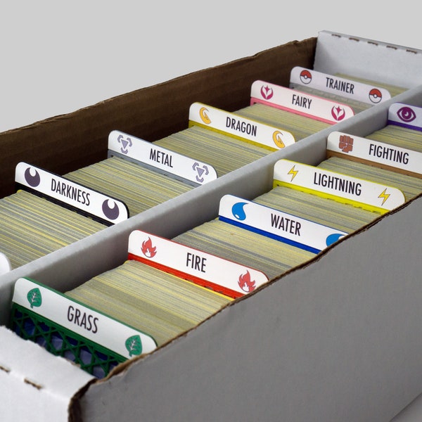 12 Custom Trading Card Dividers w/ FREE labels | 3D Printed | Storage and Organizer for Pokemon (Vertical)