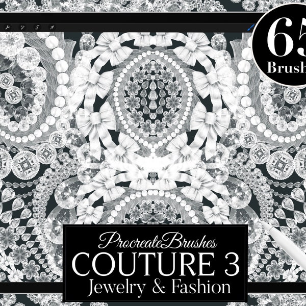 65 Procreate Brushes Couture 3/Jewelry Brush,Fashion Illustration,Digital Art,Trim,Chain,Gold,Silver,Metal,Fur,Pearls,Gem,Wedding,Embellish