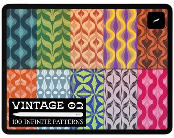 Vintage Procreate Pattern Brushes, Retro Fabric Texture (100 Brushes) (Digital Download)