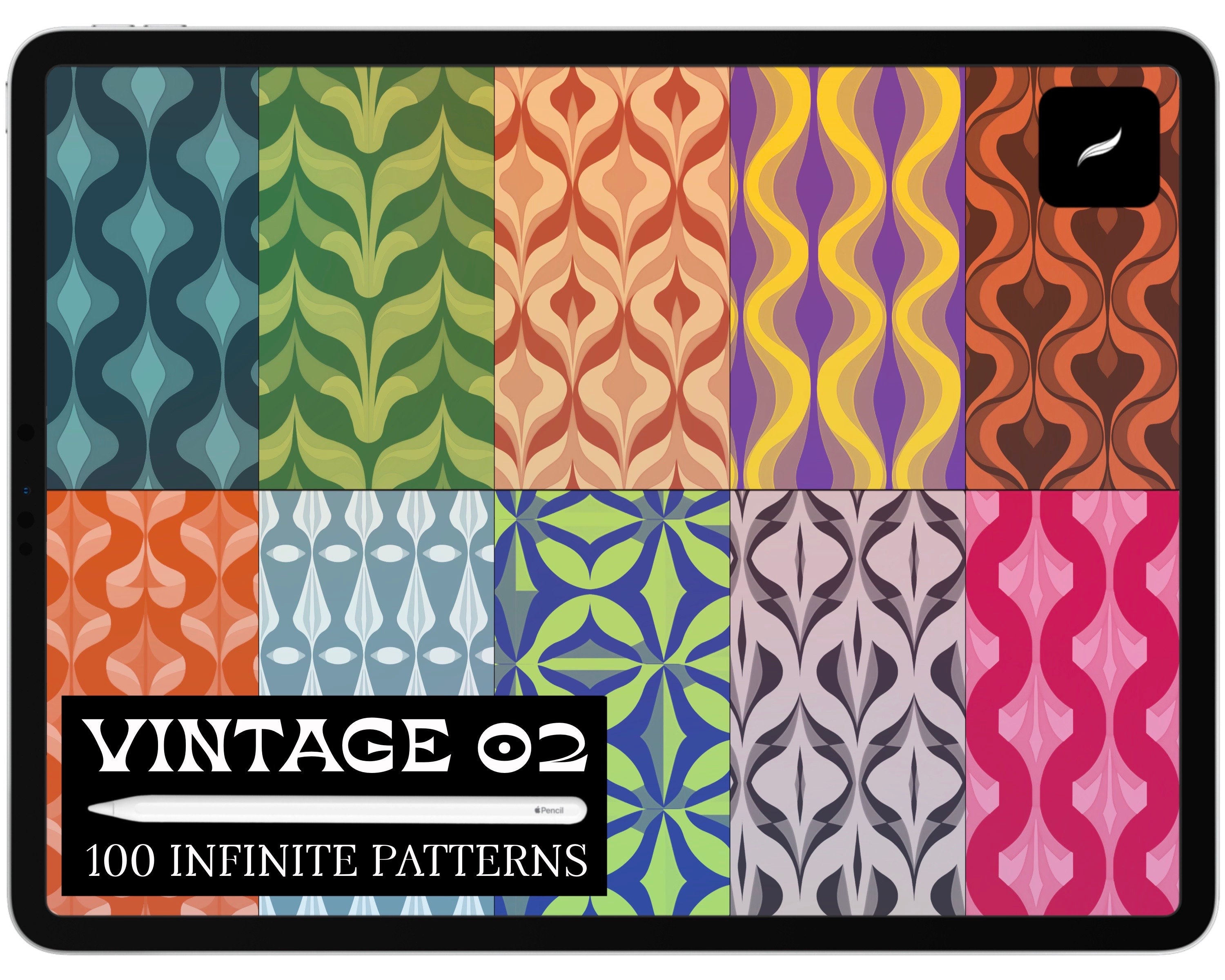 VINTAGE PT2 / 100 Procreate Infinite Pattern Brushes / Vintage Fabric ...