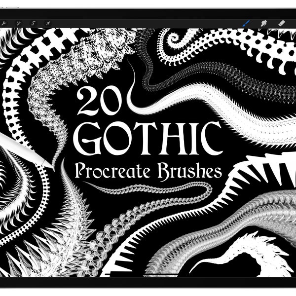 20 Gothic Procreate Brushes / Digital Art Creature Design Alien Illustration Lettering