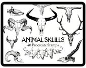40 Animal Skull Procreate Brushes, Gothic Tattoo Stamps
