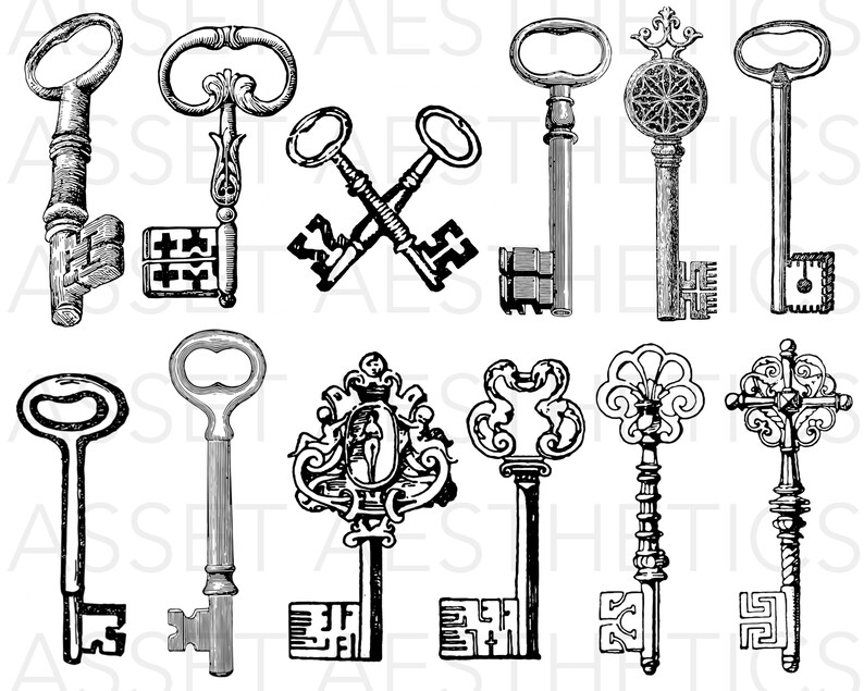 30 Key Procreate Stamp Brushes, Gothic Keys (Digital Download) image 3