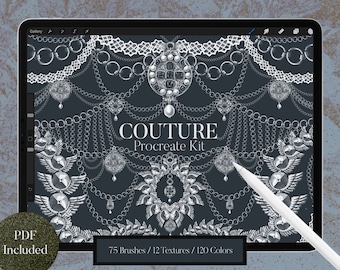 Procreate Jewelry Brush Set, Fashion Illustration, Gold Silver Metal Textures (PDF)
