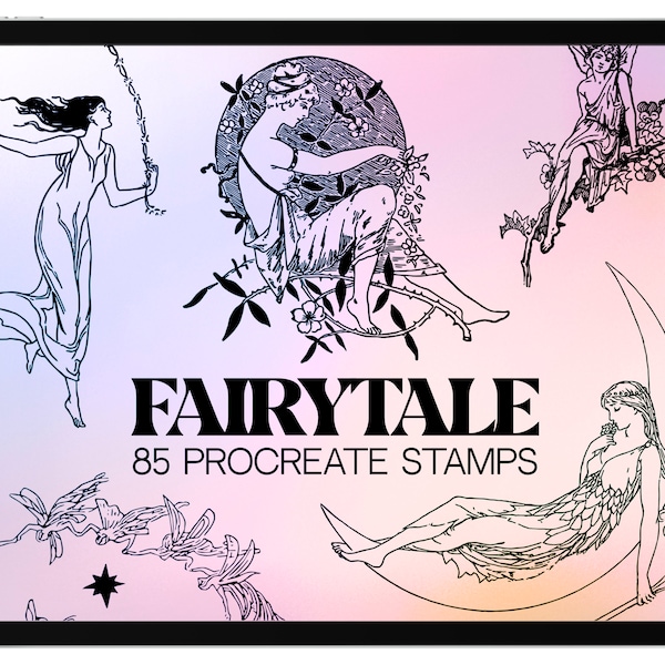 85 FAIRYTALE Procreate Stamp Brushes / Plus Bonus Color Palette / Fairies Mythology Medieval Unicorns Castles Magic