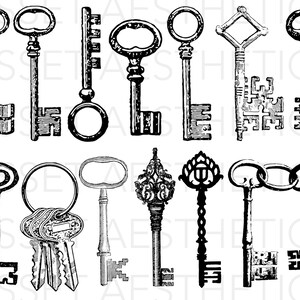 30 Key Procreate Stamp Brushes, Gothic Keys (Digital Download) image 2