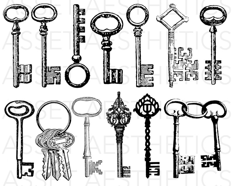 30 Key Procreate Stamp Brushes, Gothic Keys (Digital Download) image 2