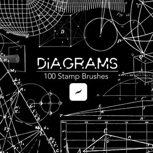 100 Diagram Procreate Stamp Brushes / Graphs Math Blueprints Science Stamps Procreate Brush Technology Abstract Engineering