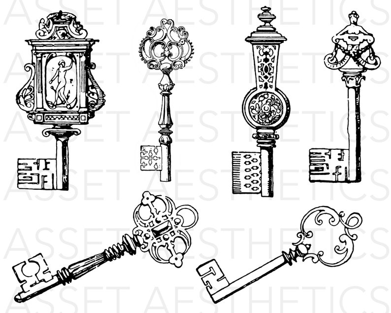 30 Key Procreate Stamp Brushes, Gothic Keys (Digital Download) image 4