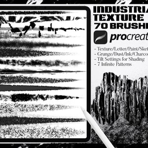 70 Procreate Brushes/Industrial Grunge Brush Pack/Digital,Art,Design,Painting,Drawing,Texture,Lettering,Sketch,Gothic,Dirt,Dust,Ink,Pencil
