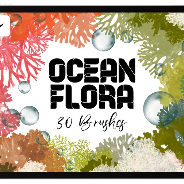 30 Ocean Flora Procreate Brushes / Dynamic Realistic Plant Brush / Sea Nautical Plants Coral Seaweed Nature Graphic Design Illustration