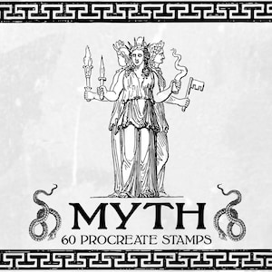 60 MYTH Procreate Stamp Brushes / Mitología Dragones medievales Dioses Mito griego Cuento de hadas Fábula Diosa