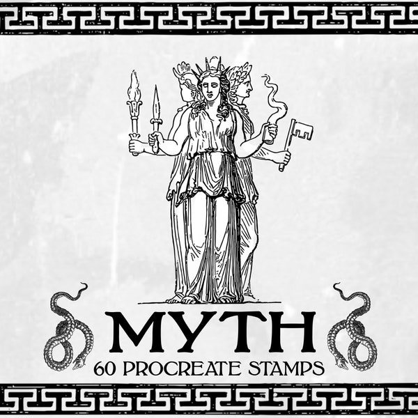 60 MYTH Procreate Stamp Brushes / Mythology Medieval Dragons Gods Greek Myth Fairytale Fable Goddess