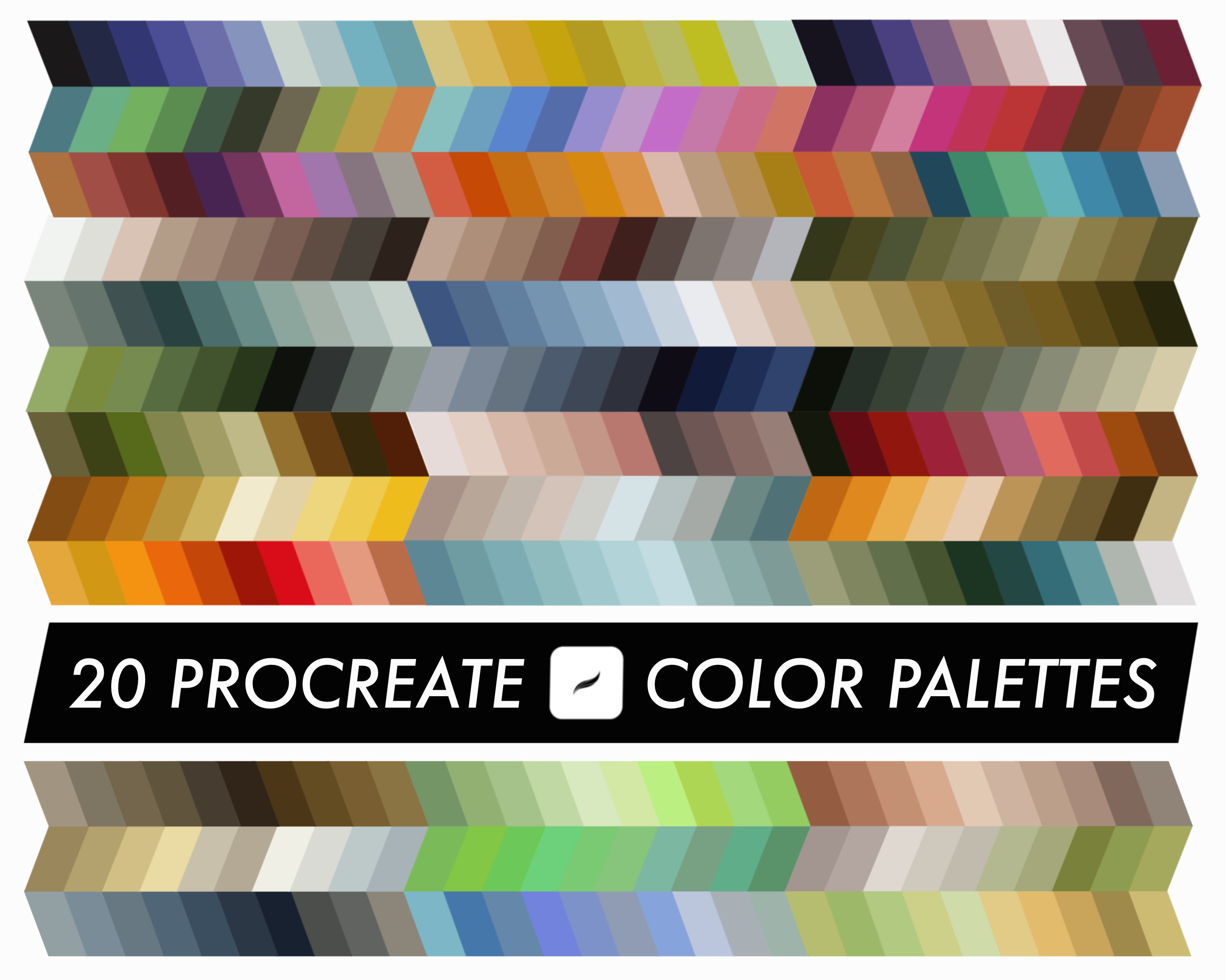 20 Procreate Color Palettes Bundle â 600 Bold & Subtle Swatches for iPad Art