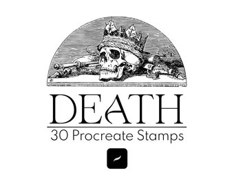 30 Totenschädel Procreate Briefmarken, Gothic Skelett Anatomie (Digitaler Download)