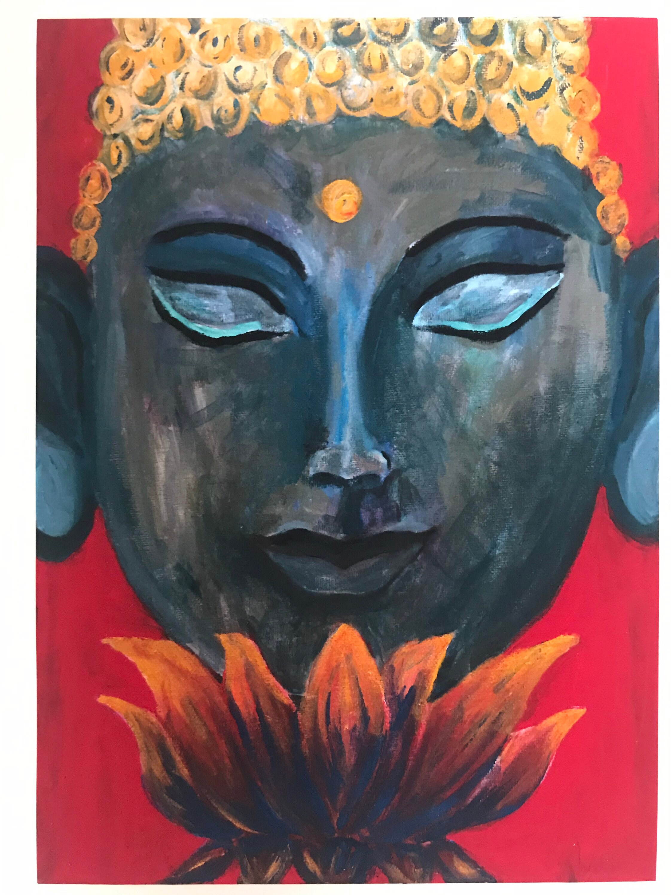 Buddha head and lotus flower painting print. Meditating buddha Etsy