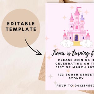 Princess Birthday Party Invitation | Princess Castle Theme | Editable Digital Invitation | Instant Download | Customizable Design