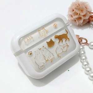 Niedliche Cartoon Katze AirPods Hülle mit Perlenkette für AirPods 1 2 3 4 Hülle, AirPods Pro 2.Gen 2022 Hülle, stoßfeste AirPods Hülle, Geschenk für Sie