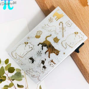 Kätzchenmuster Serie ultradünne Metall Kartenhalter, seitliche Schiebeschnalle Pop-up-Design kann 3 ~ 5 Karten, RFID-Schutz, Kätzchen Liebhaber Geschenk halten