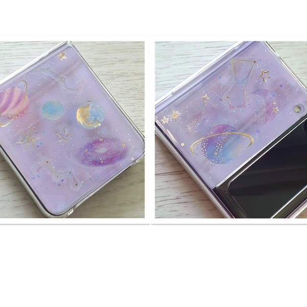 Funda transparente hecha a mano con diseño de cielo estrellado para Samsung S26 Plus S25 FE, Z Flip 8 7FE, iPhone 17e 16 15 Pro Max, Google Pixel 11 10 Pro, Motorola razr+ 2026