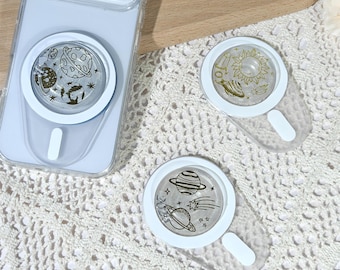 Soporte magnético desmontable para teléfono con nombre personalizado, diseño de planeta espacial, soporte MagSafe multiángulo para teléfono, agarre MagSafe para teléfono, accesorios para teléfono, soporte para Kindle.
